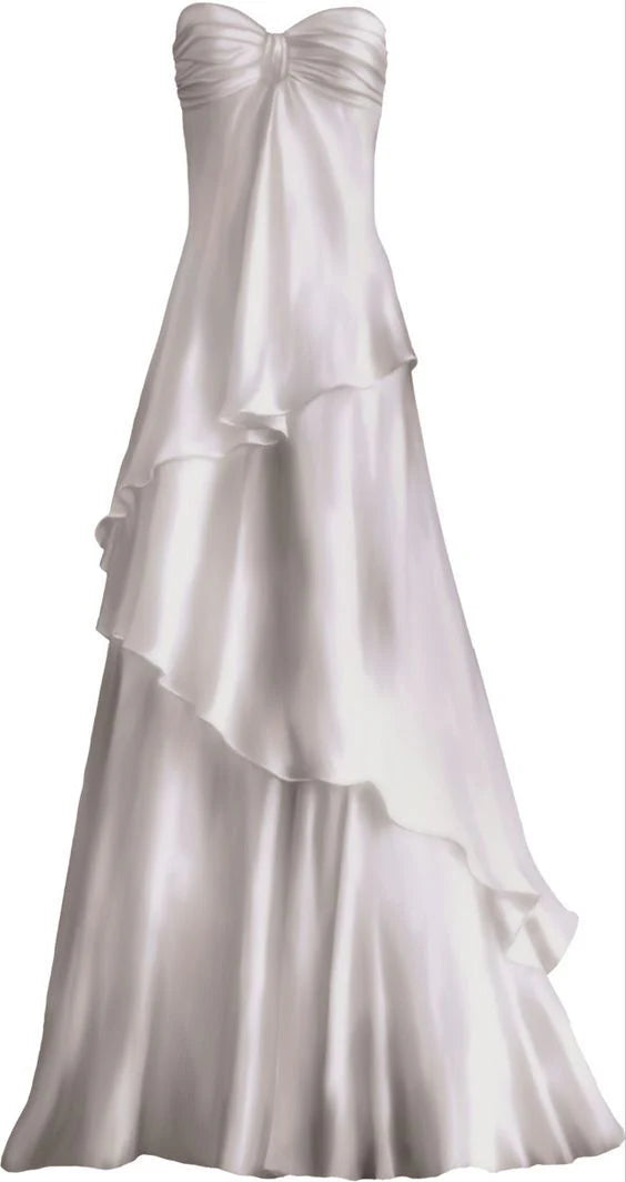 Woman wearing an elegant white A-line sweetheart long prom dress.