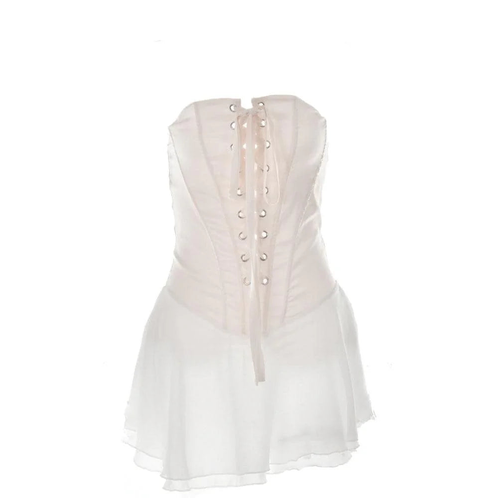 Full length view of the light pink A-line mini dress, perfect for homecoming.