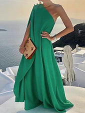 Elegant one-shoulder 3/4 sleeve patchwork party prom dress for women.