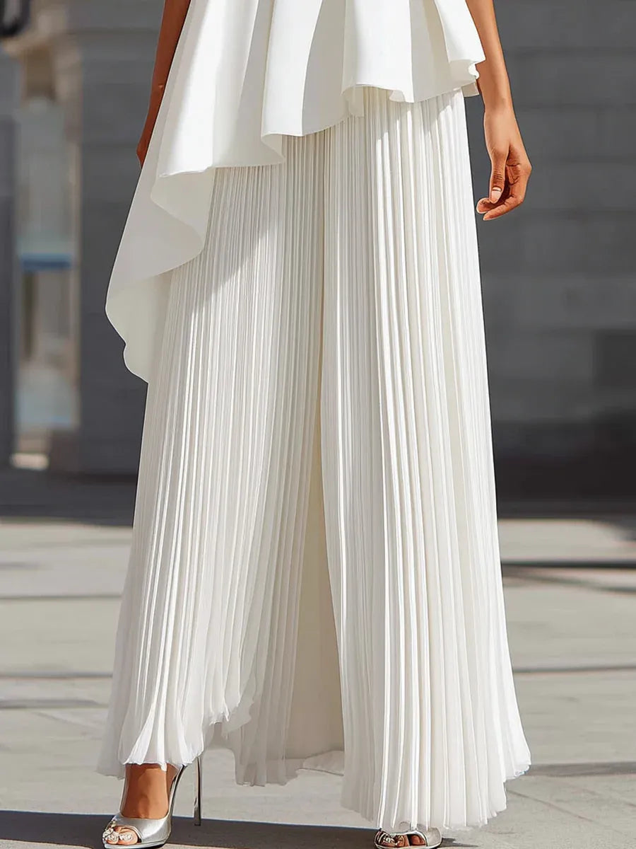 Elegant A-Line Crew Neck Sleeveless Asymmetrical White Floor-Length Prom Dresses