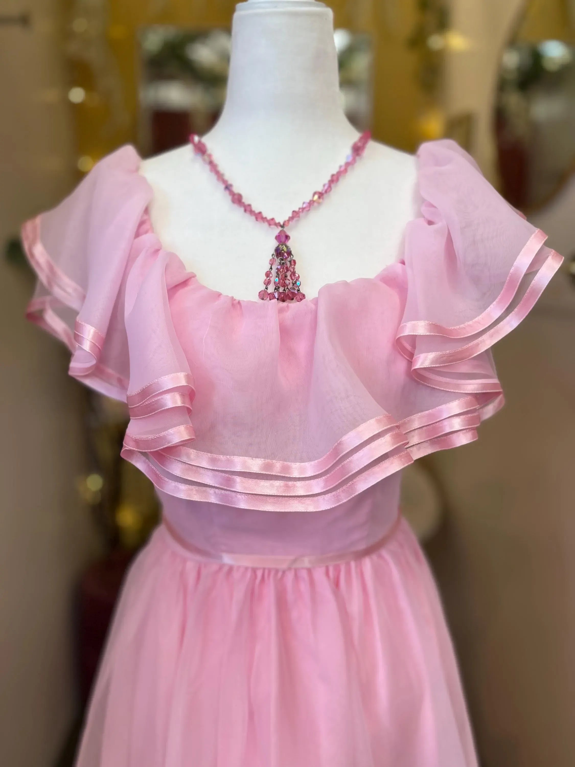 Elegant A-Line Off-the-Shoulder Ruffled Bow Back Pink Floor-Length Prom Dress