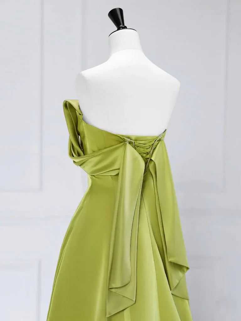 Elegant A-Line Off Shoulder Bow Knot Detail Green Long Prom Dresses