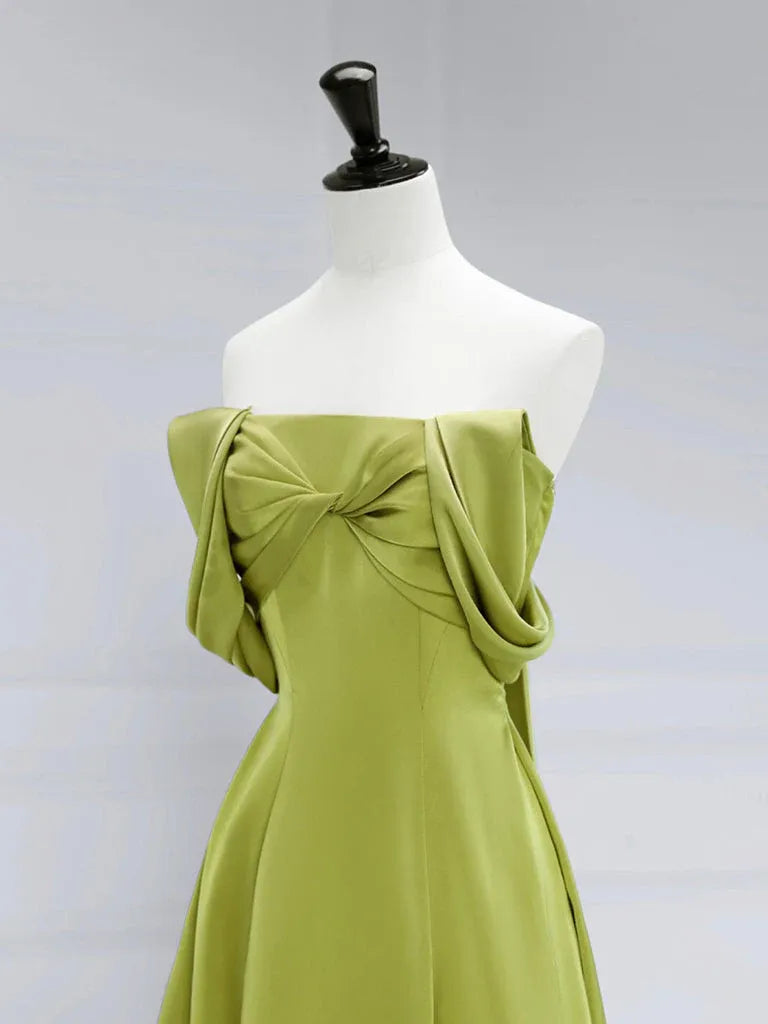 Elegant A-Line Off Shoulder Bow Knot Detail Green Long Prom Dresses