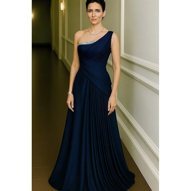 Elegant A-Line One Shoulder Beaded Ruched Emerald Evening Dress Custom