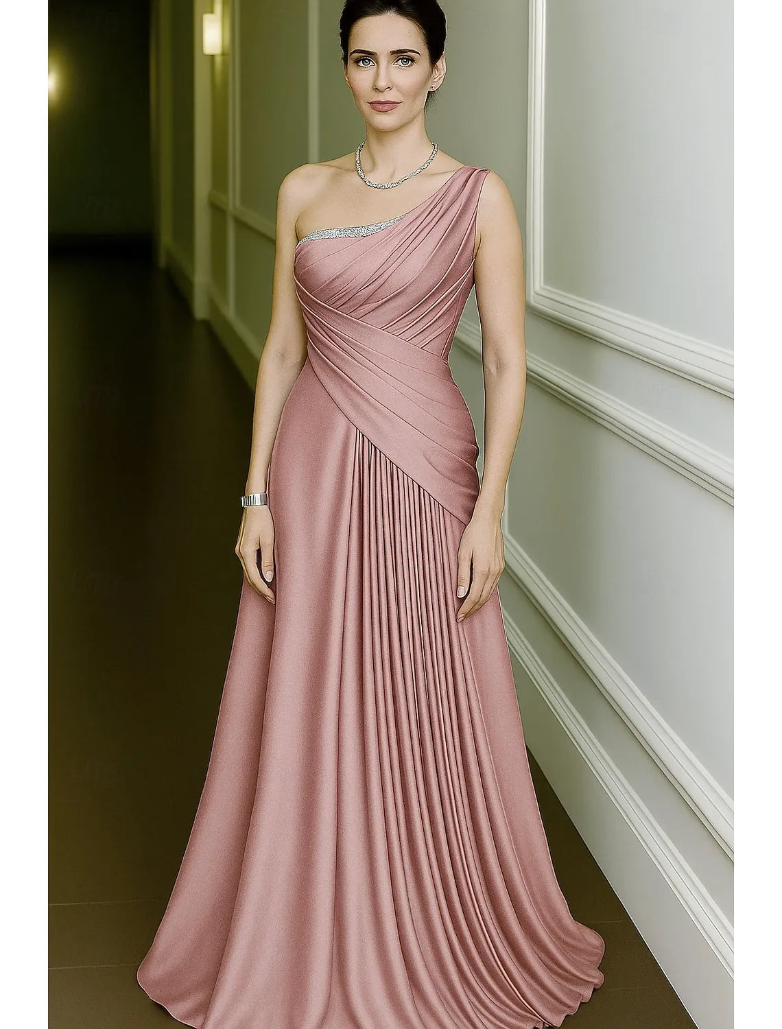 Elegant A-Line One Shoulder Beaded Ruched Emerald Evening Dress Custom