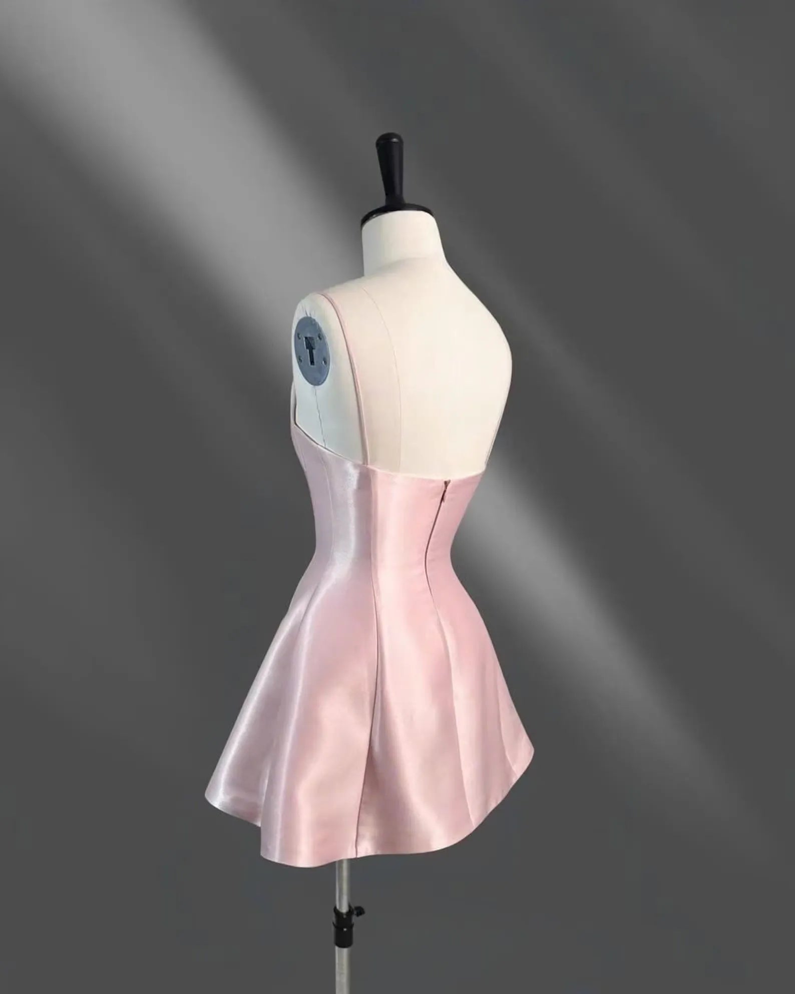 Elegant A-Line Square Neck Spaghetti Strap Satin Pink Short Homecoming Dress