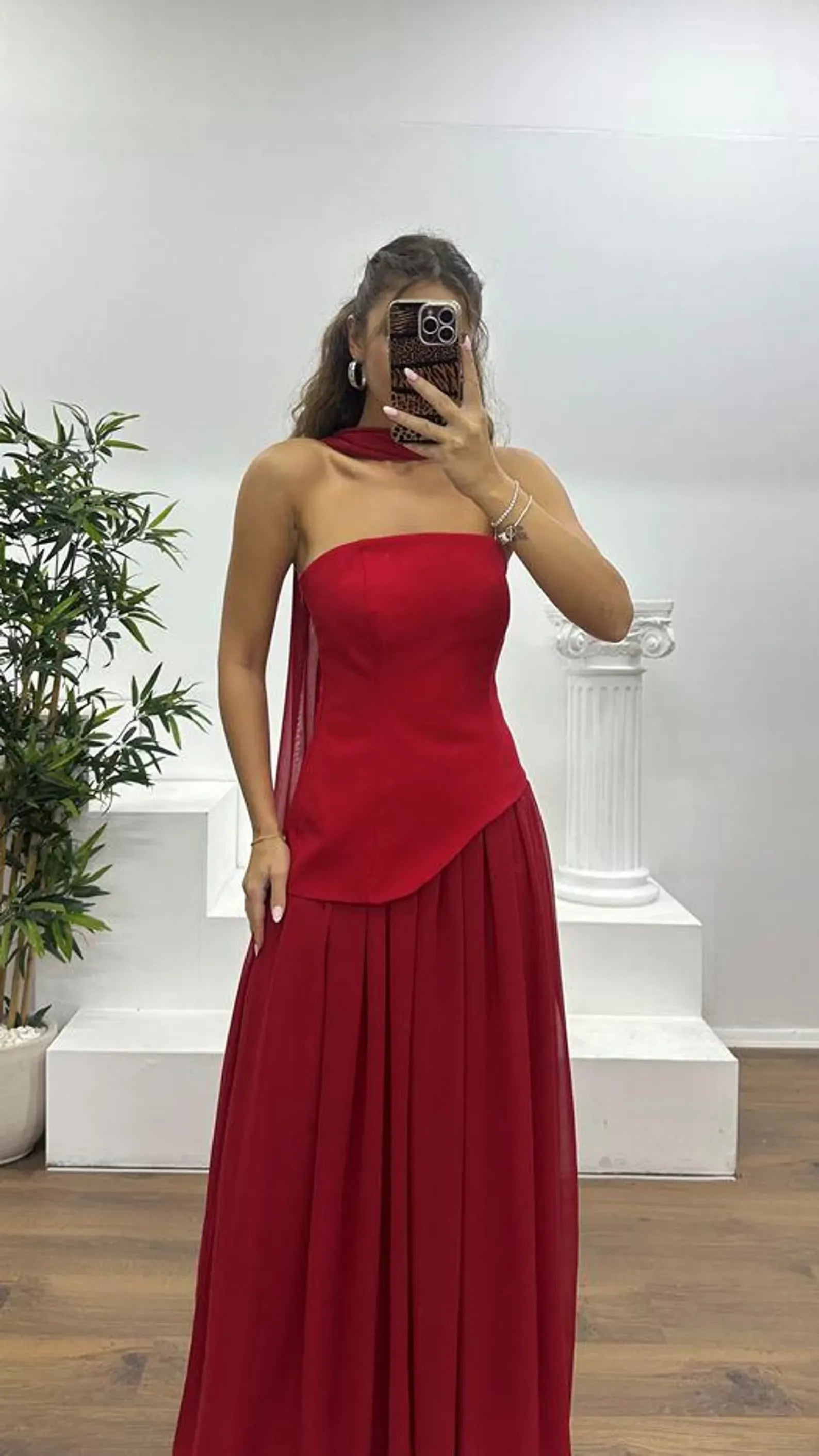 Elegant A-Line Strapless Chiffon Burgundy Floor-Length Prom Dress With Streamer