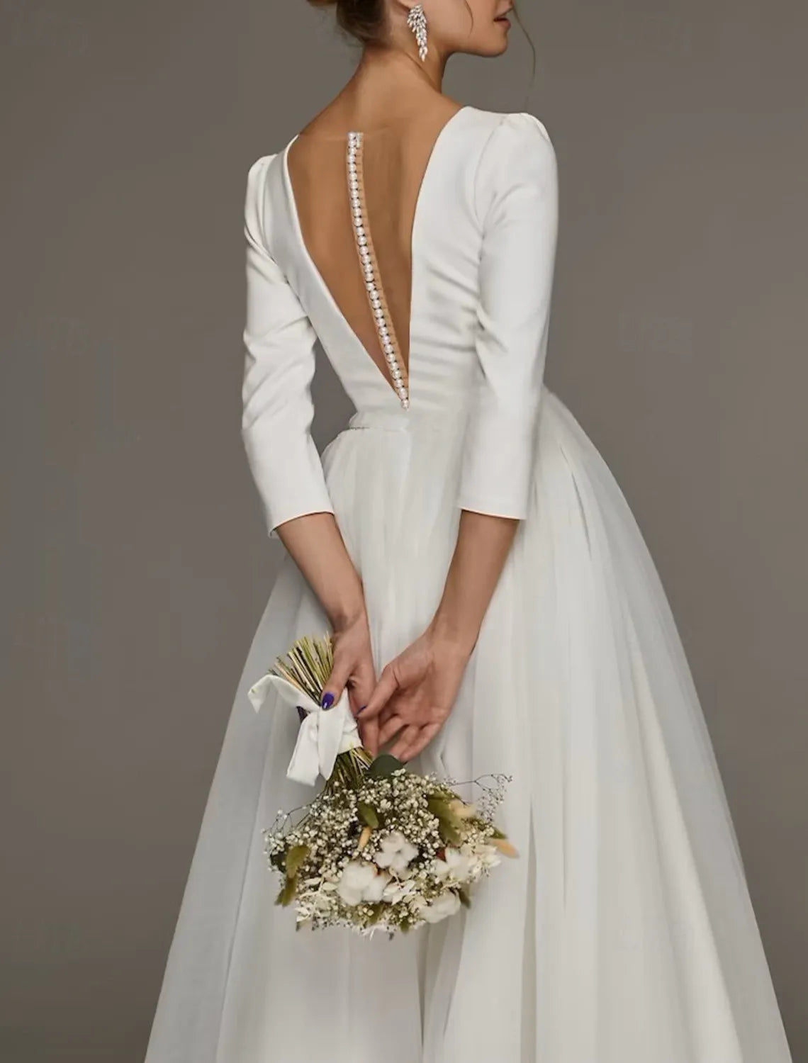 Elegant A-Line V-Neck 3/4-Sleeve Beaded White Midi Prom Dress for Women Custom