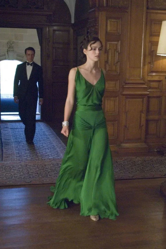 Elegant A-Line V Neck Spaghetti Strap Ruched Waist Satin Green Long Prom Dress