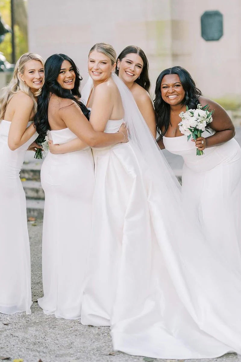 Elegant A-Line White Satin One Shoulder Sleeveless Wedding Dresses With Sweep Train No Veils