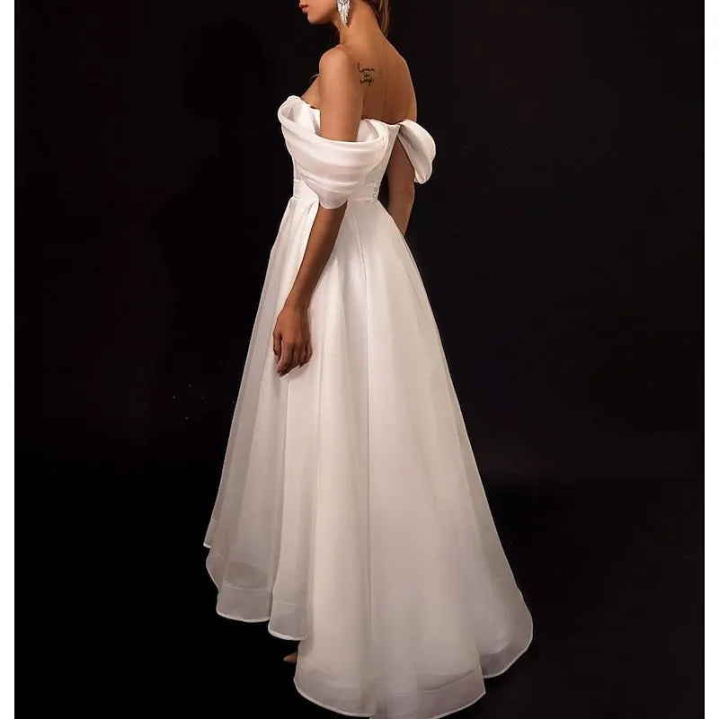 Elegant A-line Off-the-shoulder Organza White Hi-lo Prom Dress for Women Custom