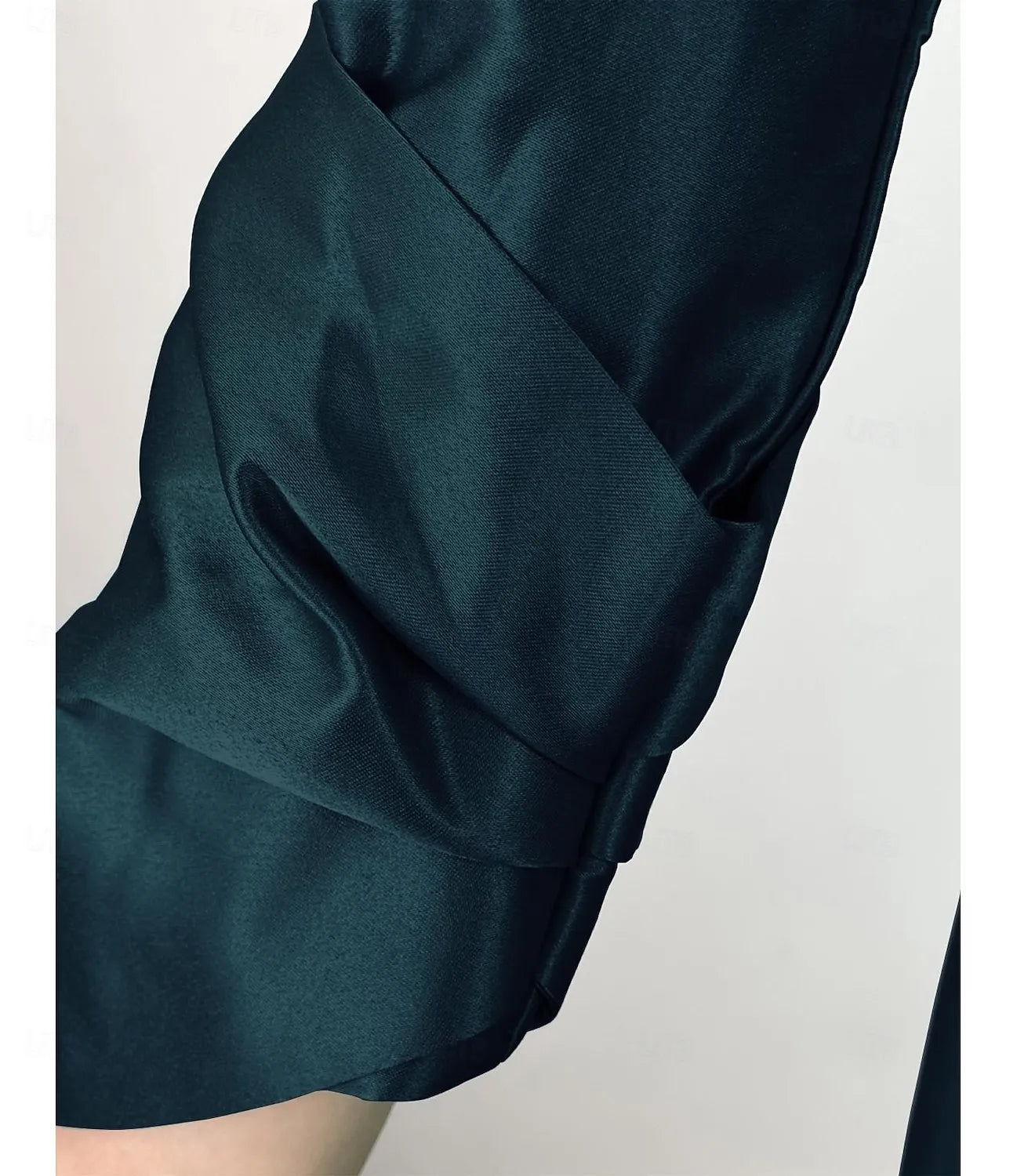 Elegant A-line Off-the-shoulder Long-sleeved Satin Ink Blue High-low Prom Dress for Women Ready to Ship