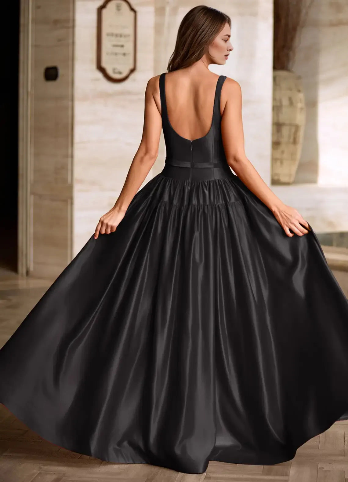 Elegant A-line Square Neck Satin Burgundy Full Length Prom Dress