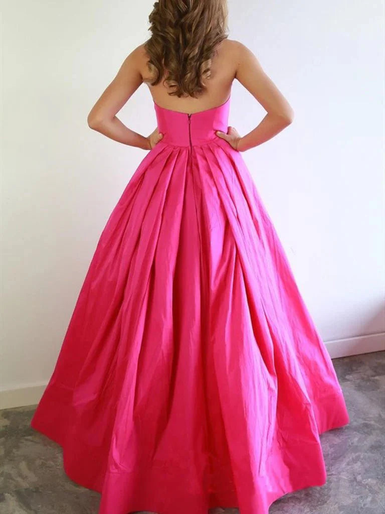 Elegant A-line Sweetheart Bow Cut Out Pleated Satin Fuchsia Prom Dress