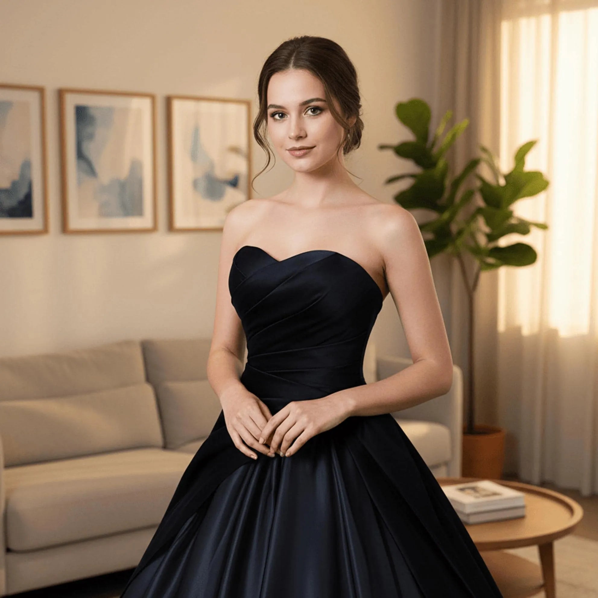 Elegant A Line Sweetheart Ruched Black Floor Length Prom Dress Ready To Ship