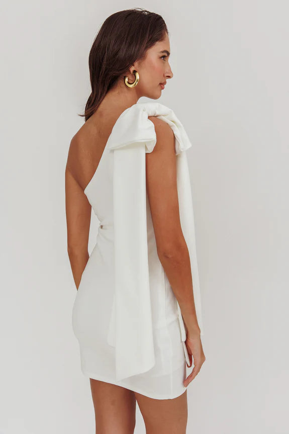 Elegant And Cute One Shoulder With Bow Ivory Mini Homecoming Dress