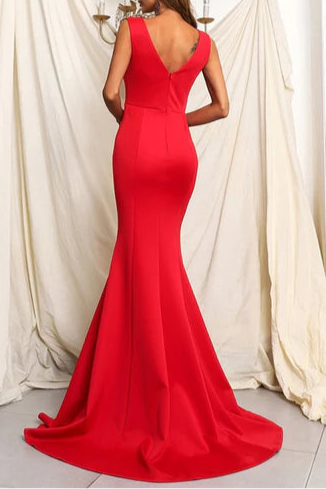 Elegant Black Chiffon V-Neck Backless Mermaid Floor Length Evening Dress Black Prom Dress