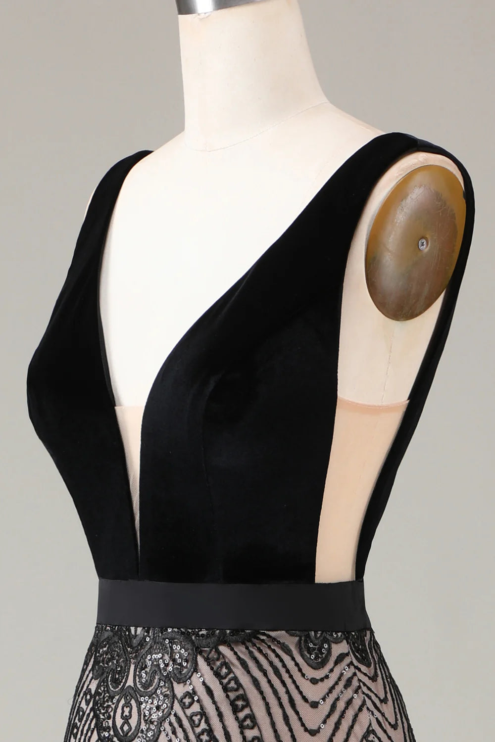 Elegant Black Deep V Neck Open Back Mermaid Floor Length Long Prom Dress Party Dress