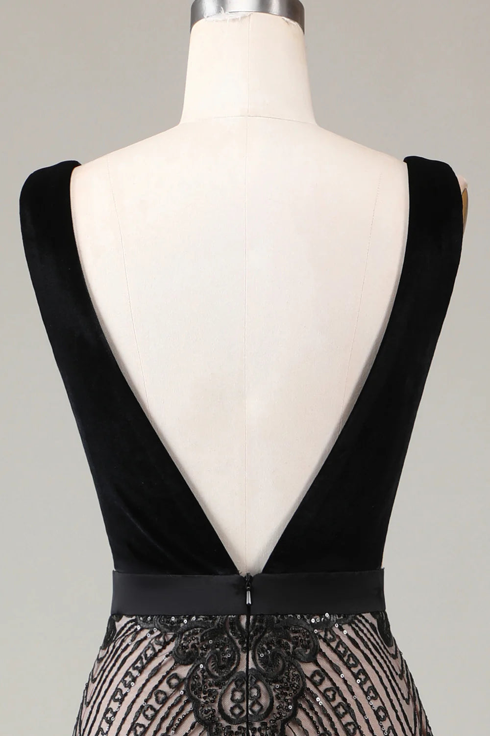 Elegant Black Deep V Neck Open Back Mermaid Floor Length Long Prom Dress Party Dress