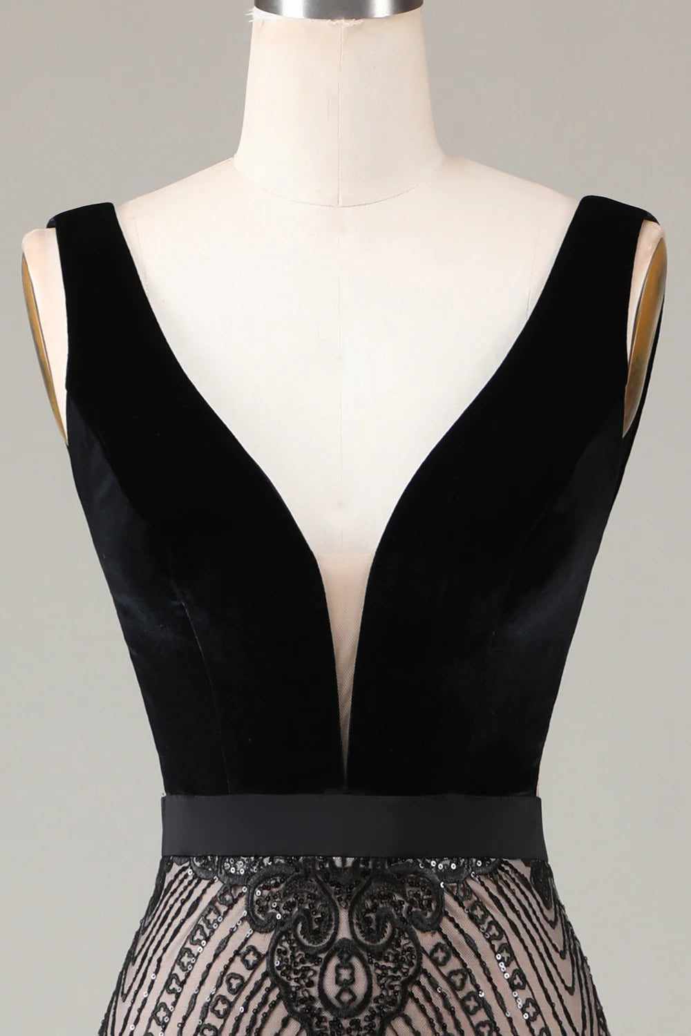 Elegant Black Deep V Neck Open Back Mermaid Floor Length Long Prom Dress Party Dress