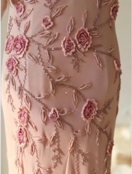 Elegant Chiffon Draped Neck 3D Rose Spaghetti Straps Mermaid Prom Dress With Overlength Train