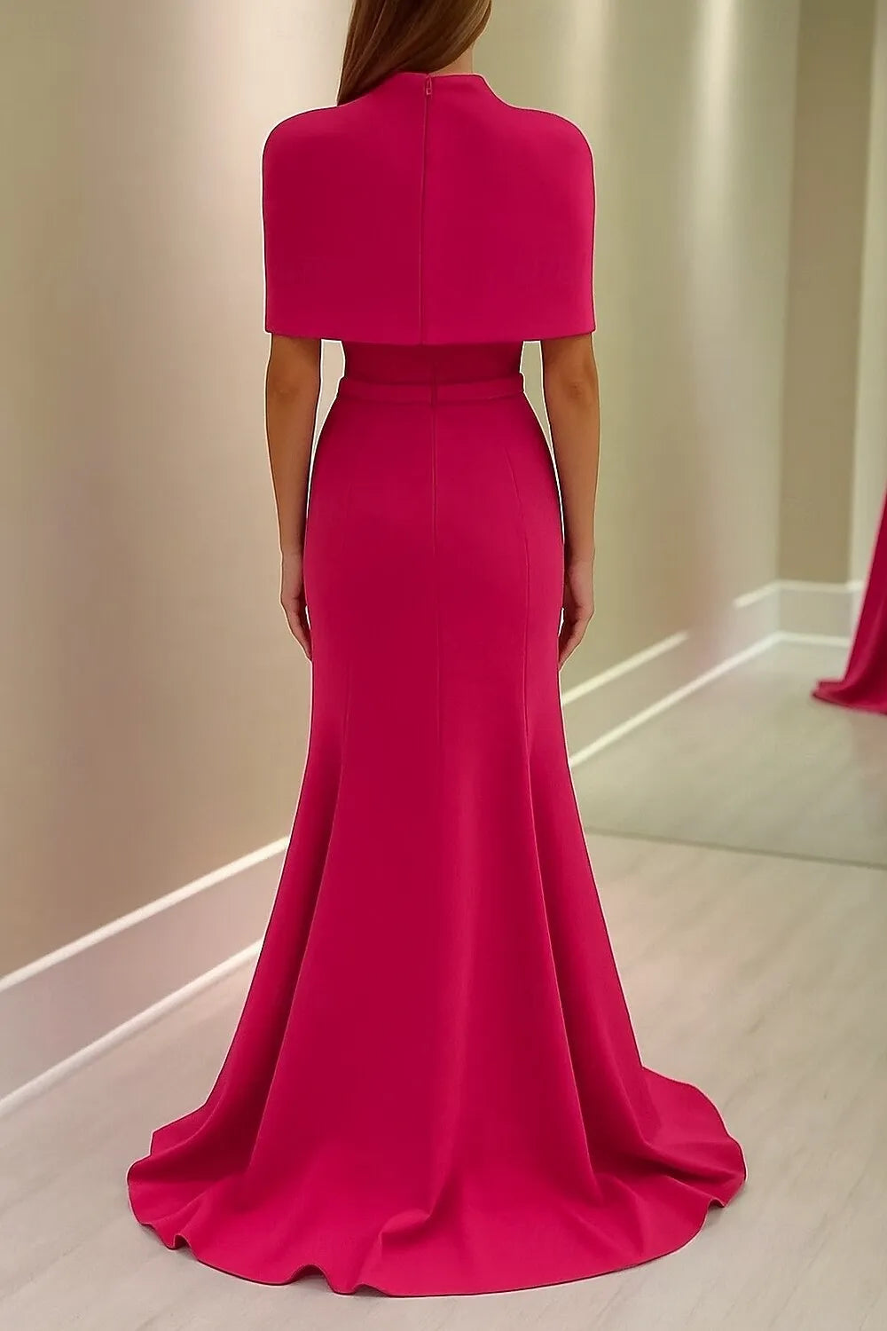 Elegant Convertible Mermaid Strapless Cape Sleeve Fuchsia Train Evening Dress For Sale
