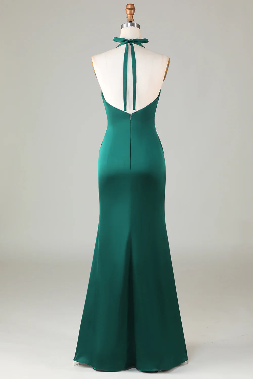 Elegant Dark Green Pleated Halter Deep V-Neckline Mermaid Dark Green Bridesmaid Dress