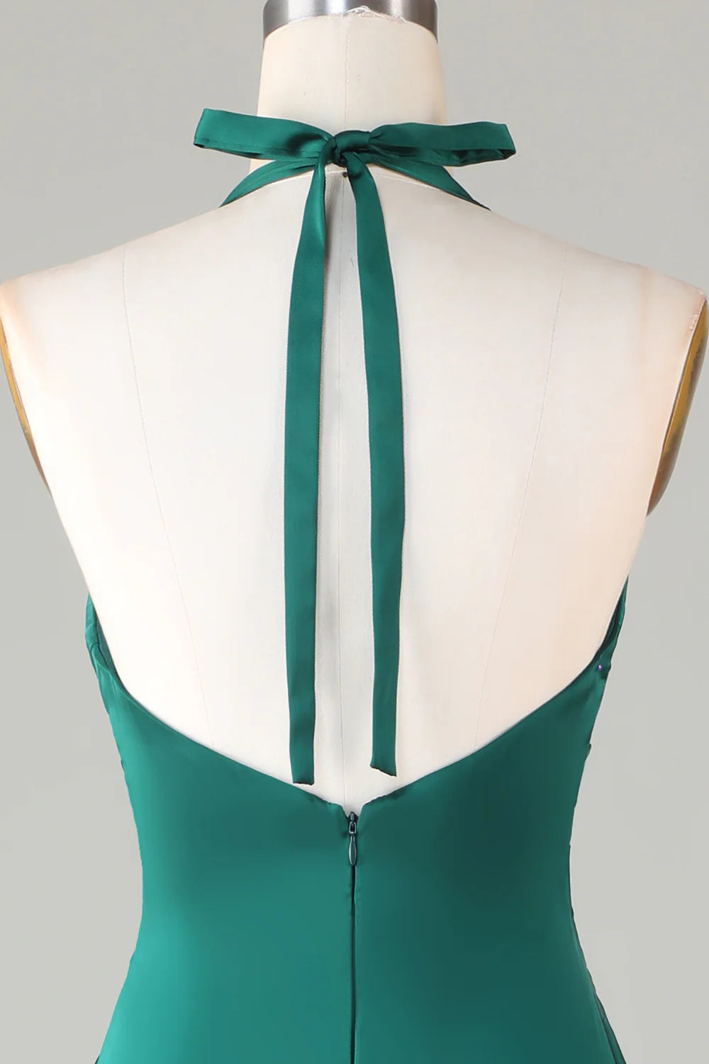 Elegant Dark Green Pleated Halter Deep V-Neckline Mermaid Dark Green Bridesmaid Dress