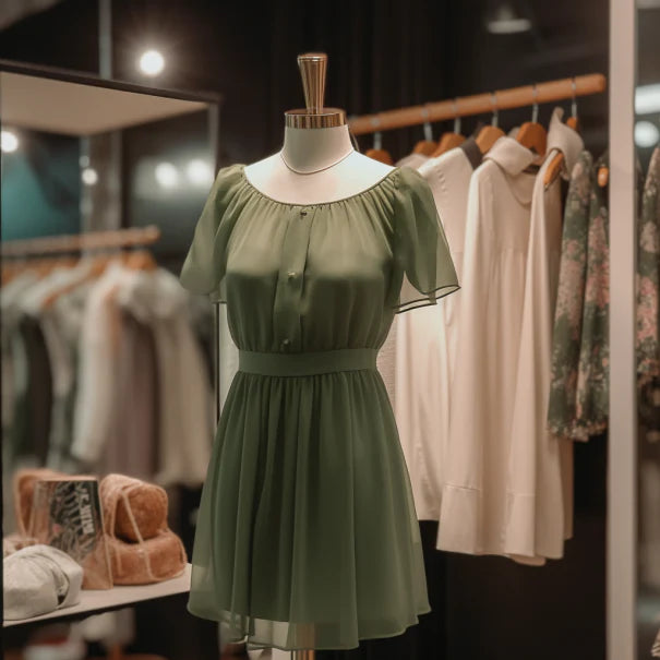 Elegant Flowy Dark Green Chiffon Round Neck Short Sleeves Short Bridesmaid Dress With Jewel