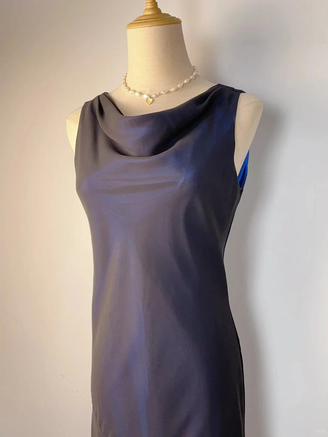 Elegant  Gentle Blue And Black Tulle Round Neck Sleeveless Long Prom Dress Hot Sale Evening Dresses for Women