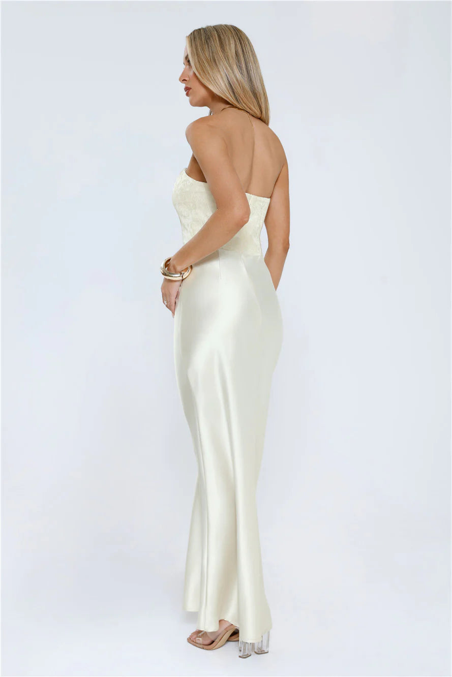 Elegant Gorgeous Mermaid Strapless Satin Ivory Maxi Prom Dress For Ladies Custom