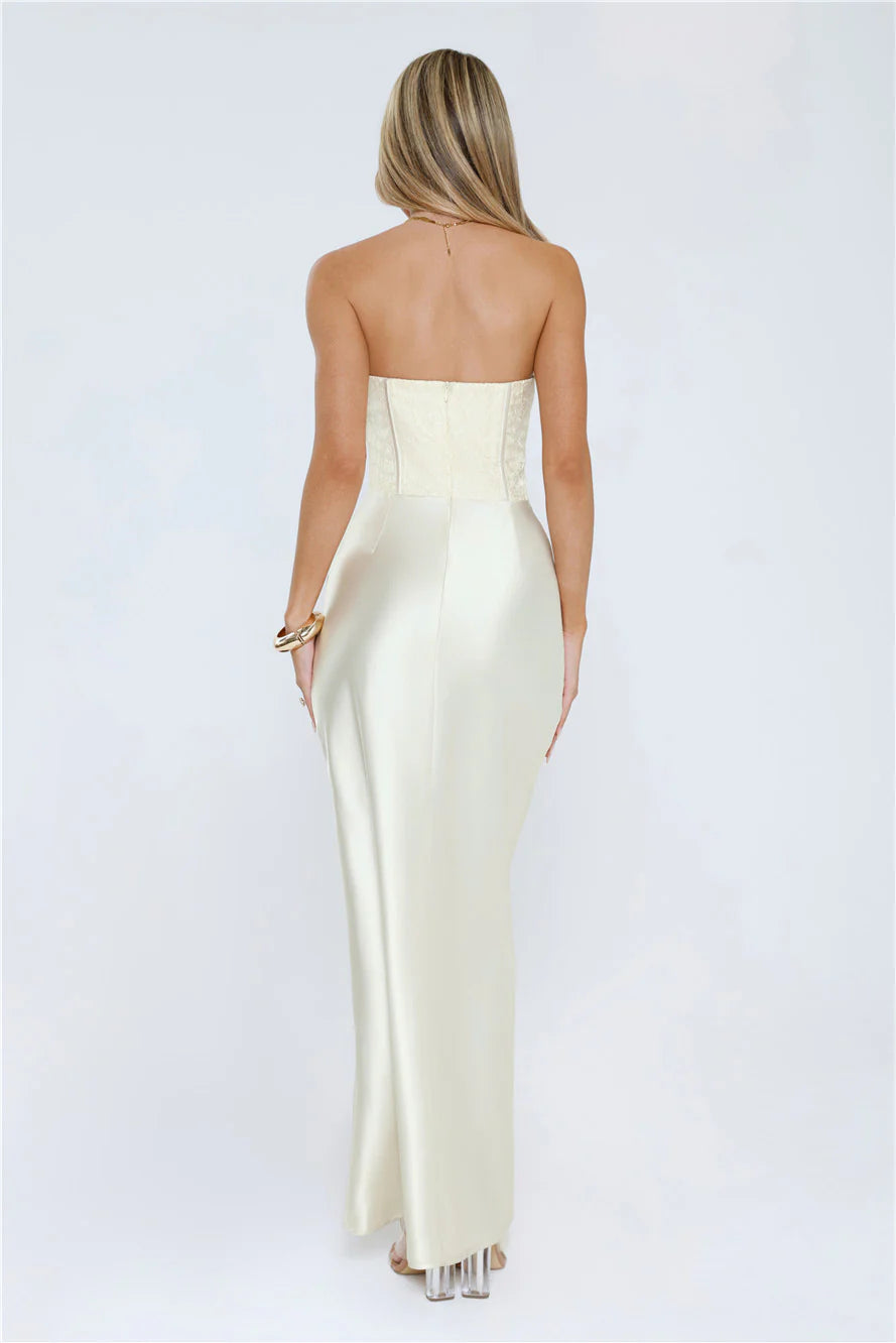Elegant Gorgeous Mermaid Strapless Satin Ivory Maxi Prom Dress For Ladies Custom
