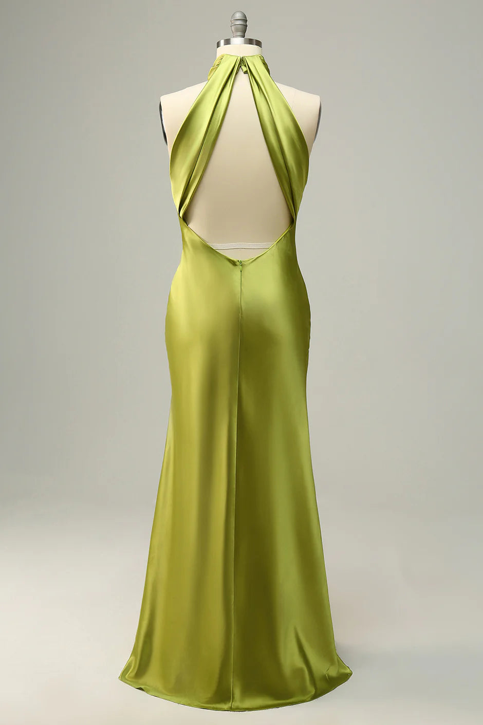 Elegant Lemon Green Halter Open Back Sleeveless Floor Length Long Bridesmaid Dress