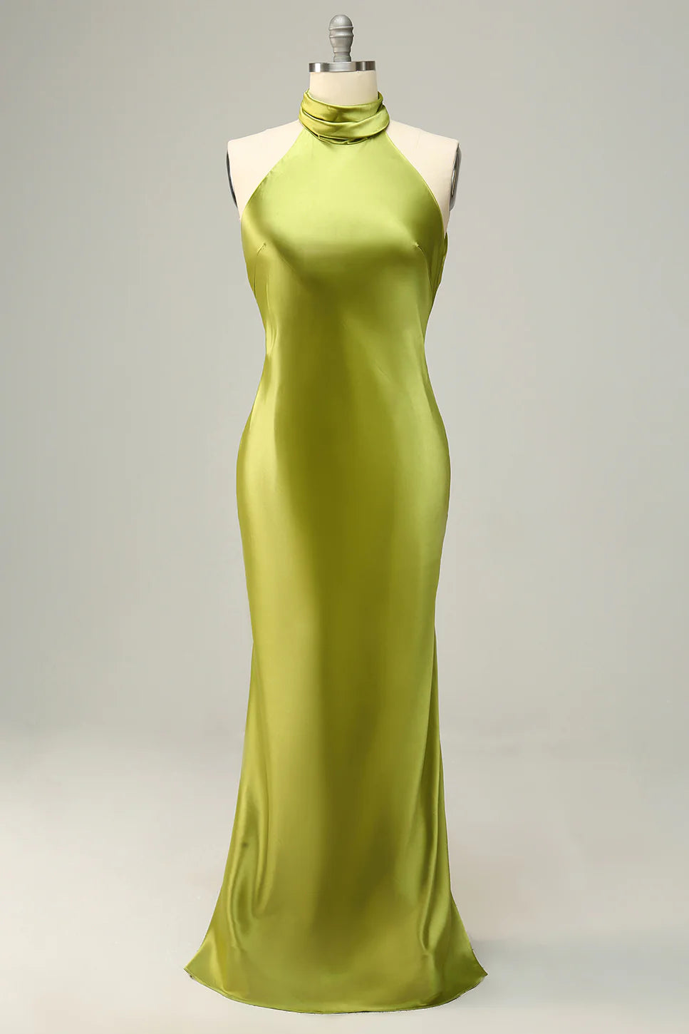 Elegant Lemon Green Halter Open Back Sleeveless Floor Length Long Bridesmaid Dress
