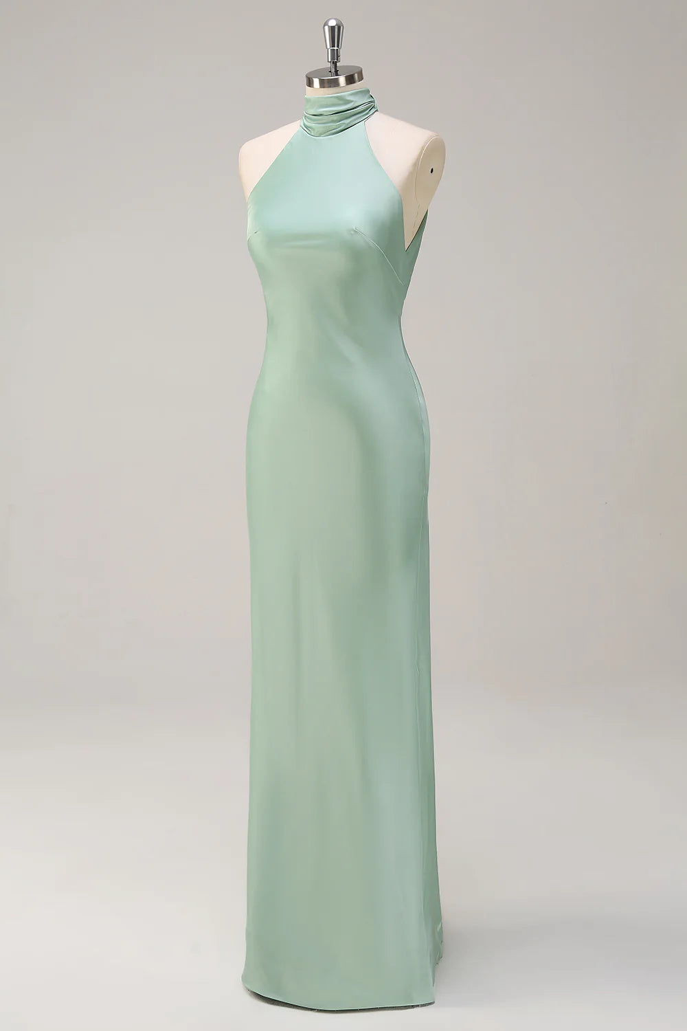 Elegant Lemon Green Halter Open Back Sleeveless Floor Length Long Bridesmaid Dress