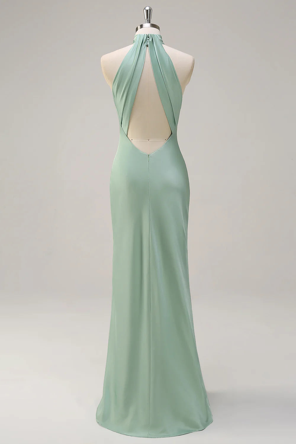 Elegant Lemon Green Halter Open Back Sleeveless Floor Length Long Bridesmaid Dress