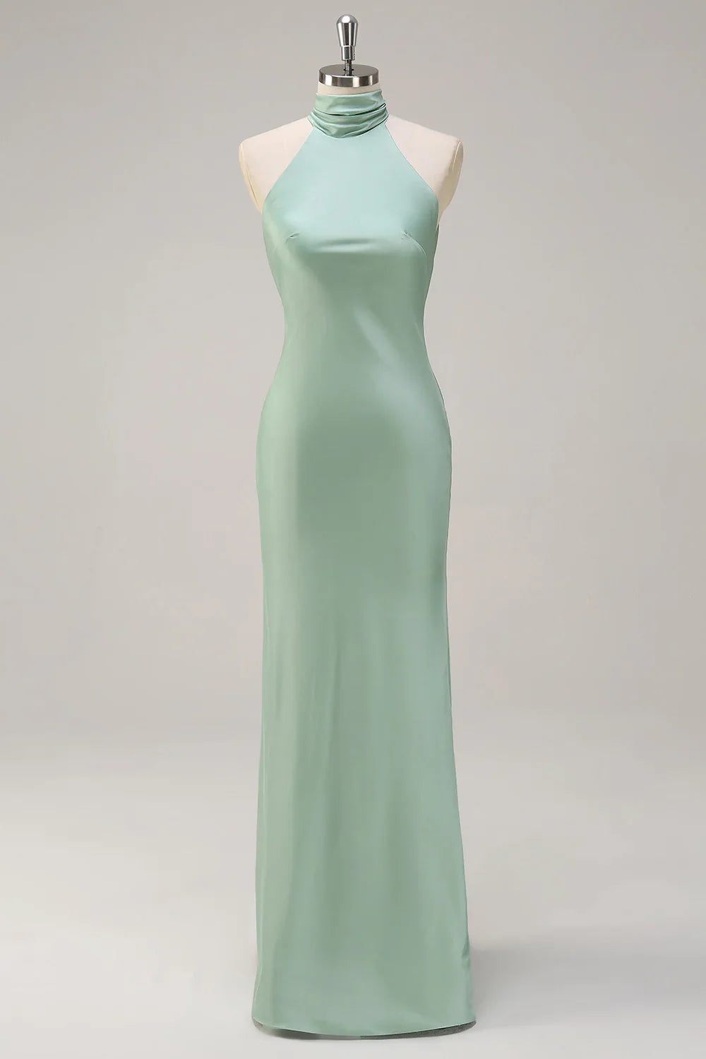 Elegant Lemon Green Halter Open Back Sleeveless Floor Length Long Bridesmaid Dress
