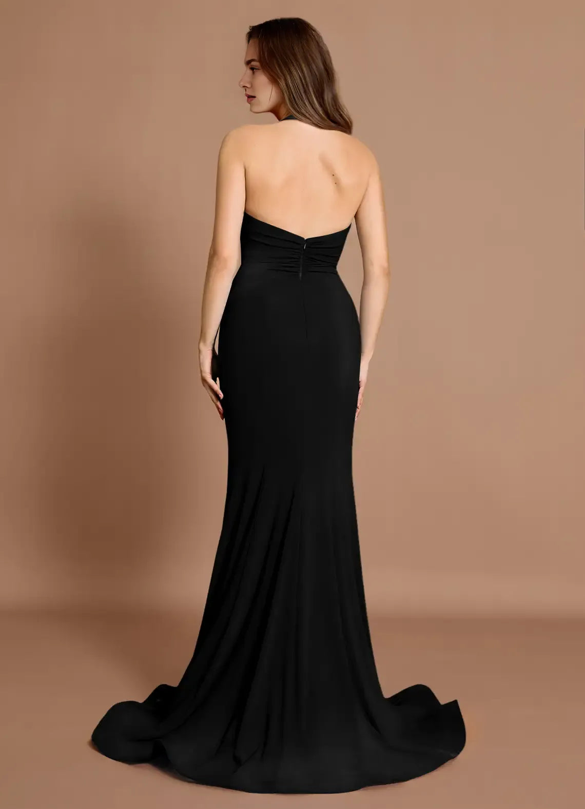 Elegant Mermaid Halter 3D Flowers Backless Black Maxi Evening Dress
