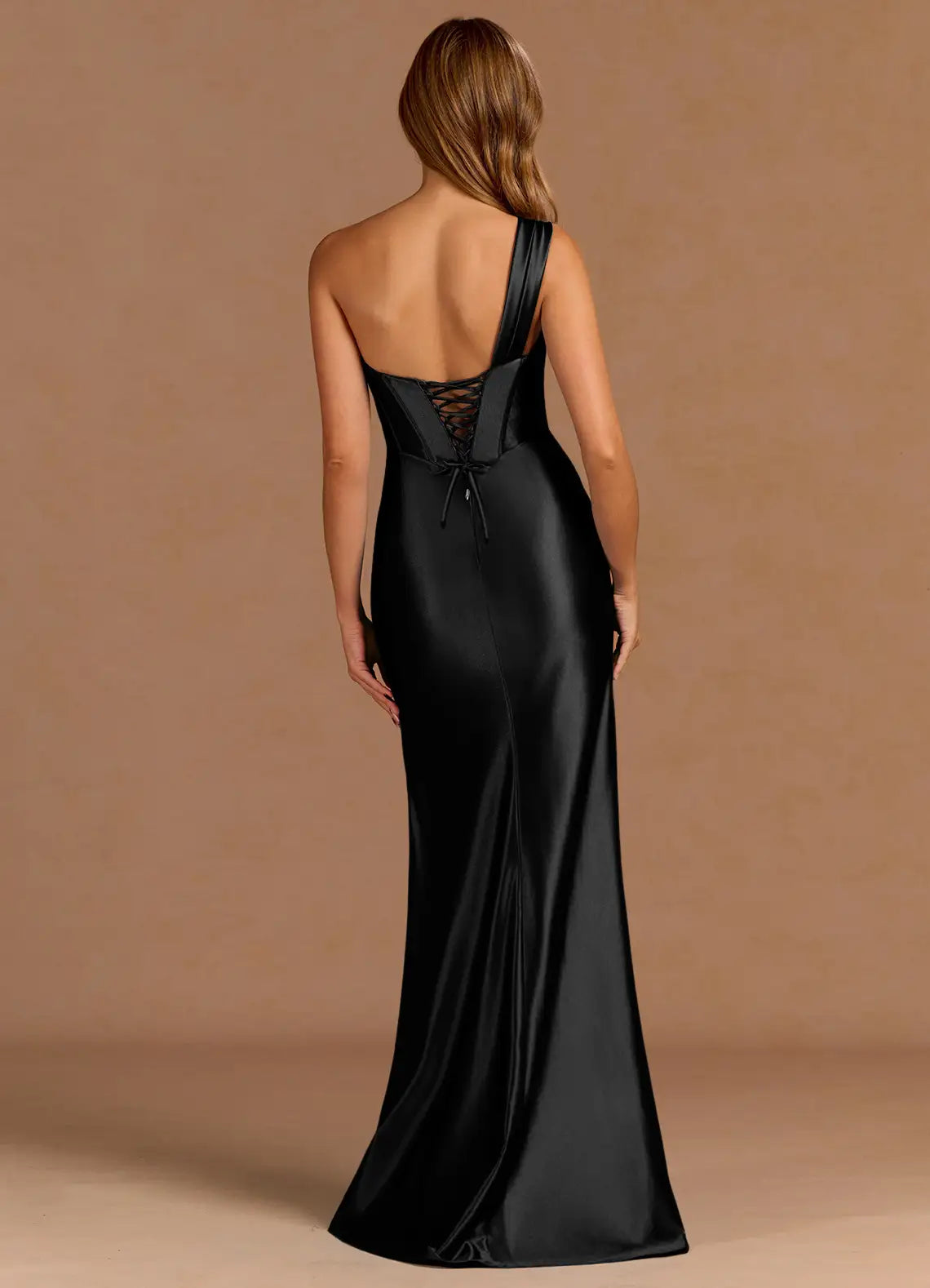 Elegant Mermaid One Shoulder Pleated Black Maxi Evening Dress With Slit