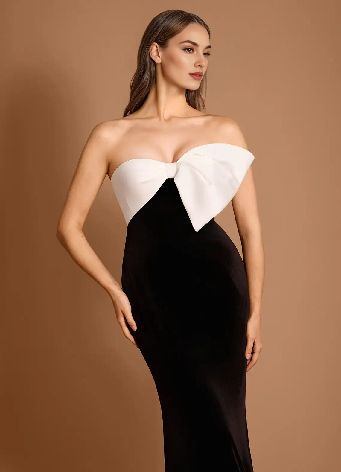 Elegant Mermaid Strapless Bow Black Maxi Evening Dress For Women