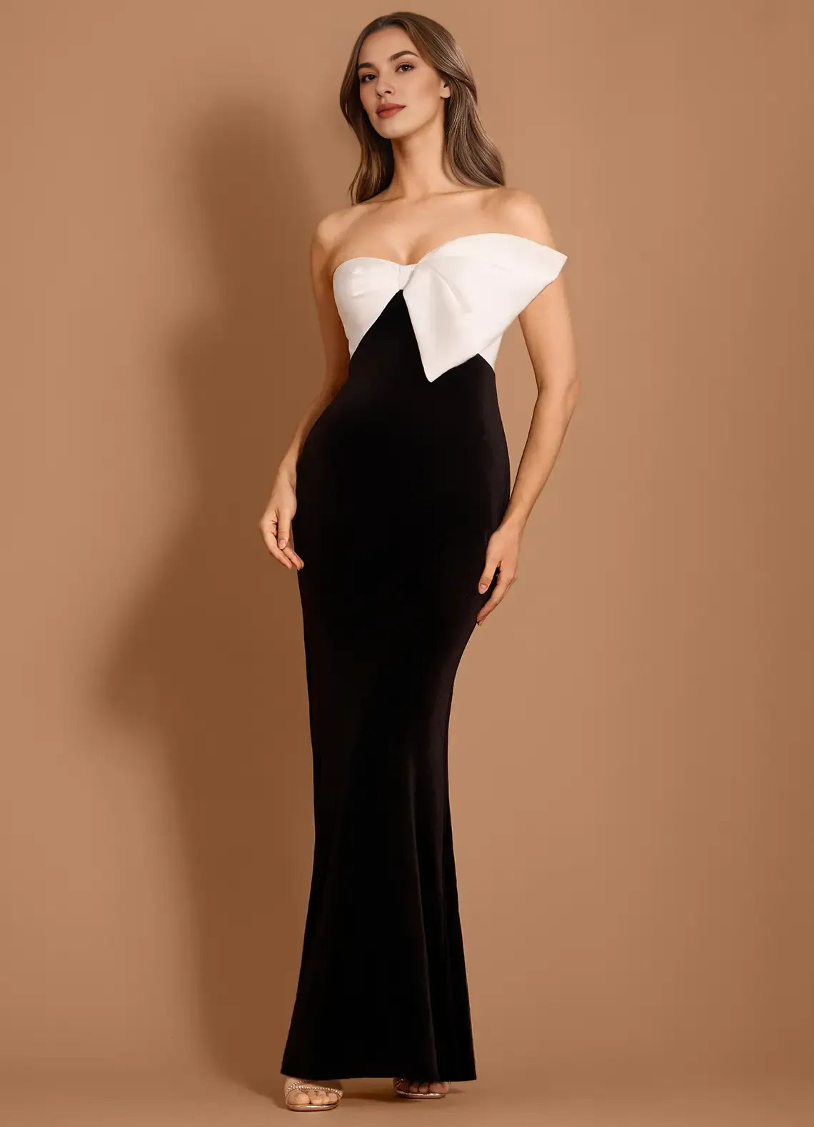 Elegant Mermaid Strapless Bow Black Maxi Evening Dress For Women