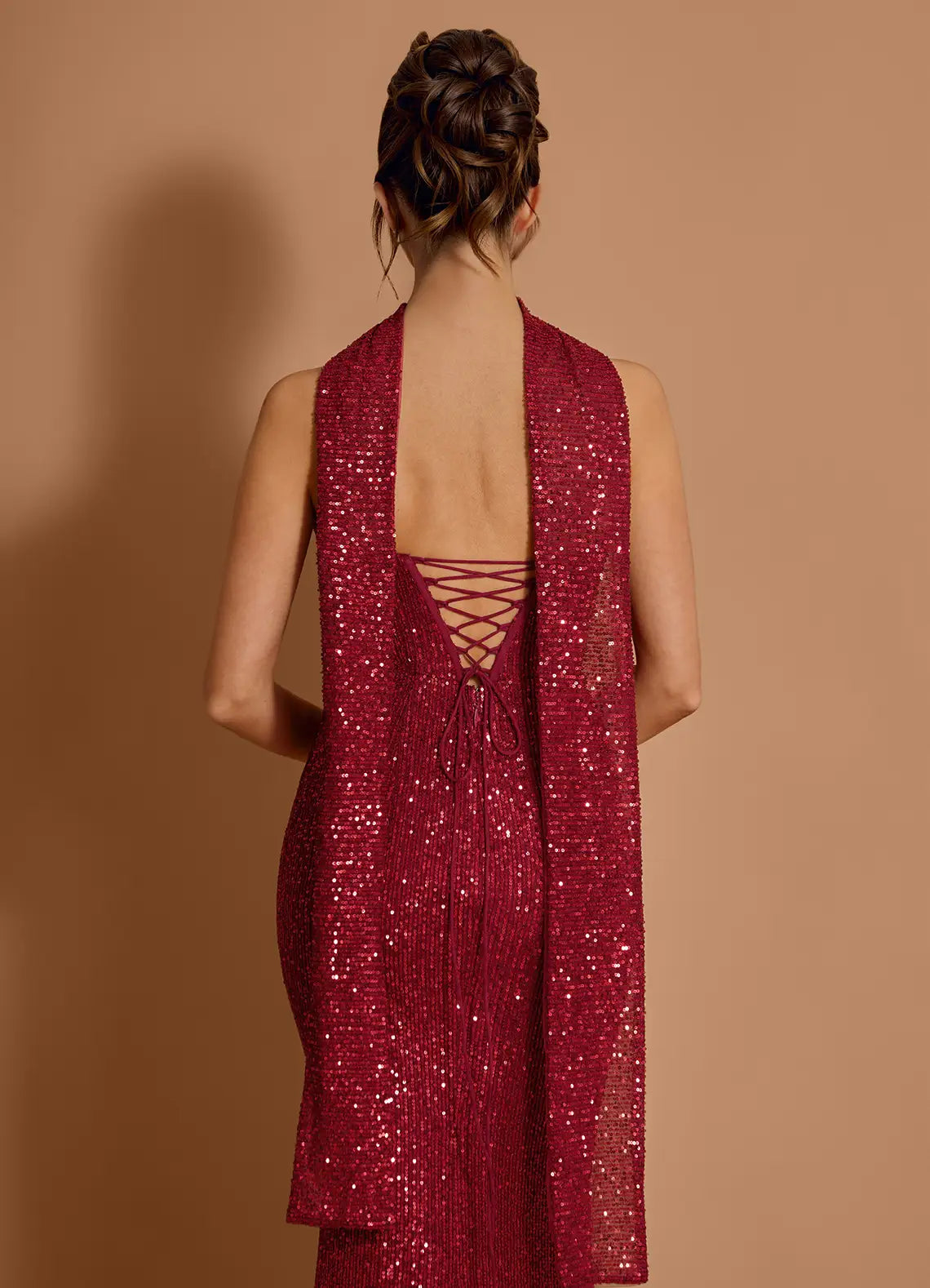 Elegant Mermaid Strapless Sequin Wine Long Evening Dress With Scarf