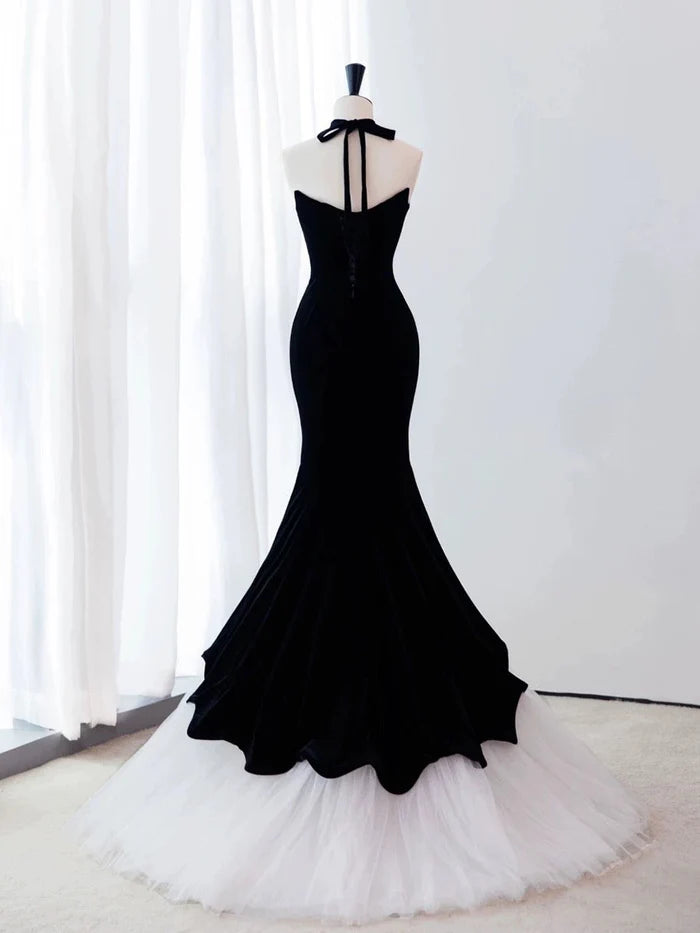 Elegant Mermaid Strapless Tulle Black Long Evening Dress Prom Dress