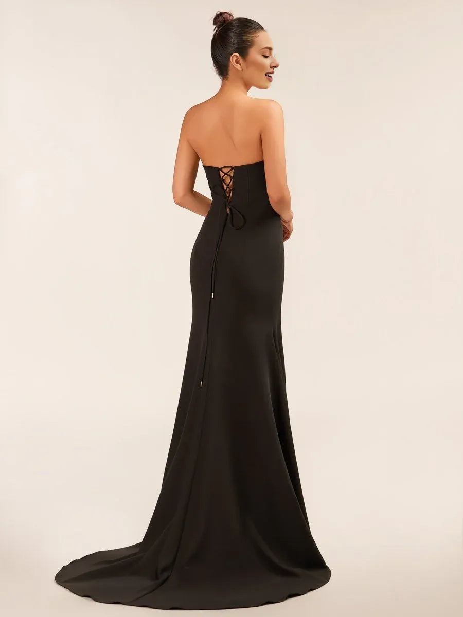 Elegant Mermaid Sweetheart Bow Black Prom Dress With Sweep Train