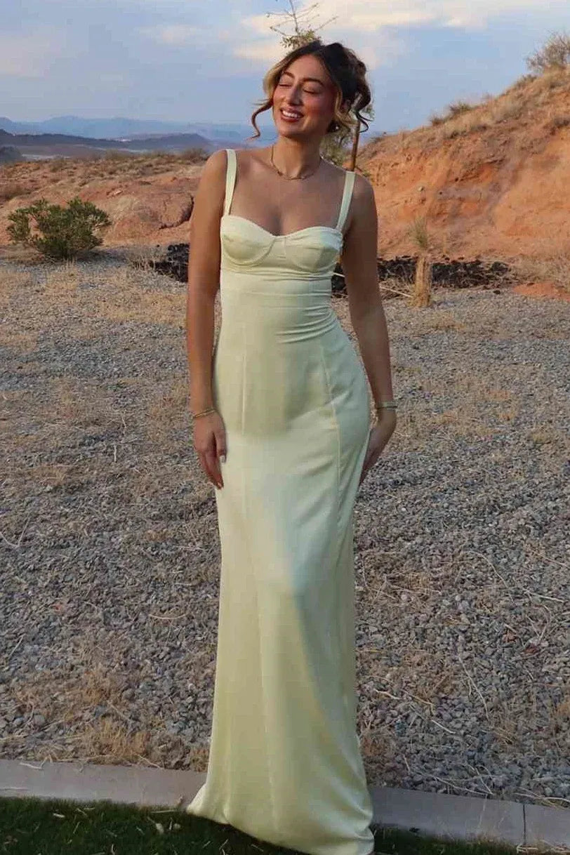 Elegant Mermaid Sweetheart Satin Yellow Floor-Length Prom Dress With Lace-Up Back