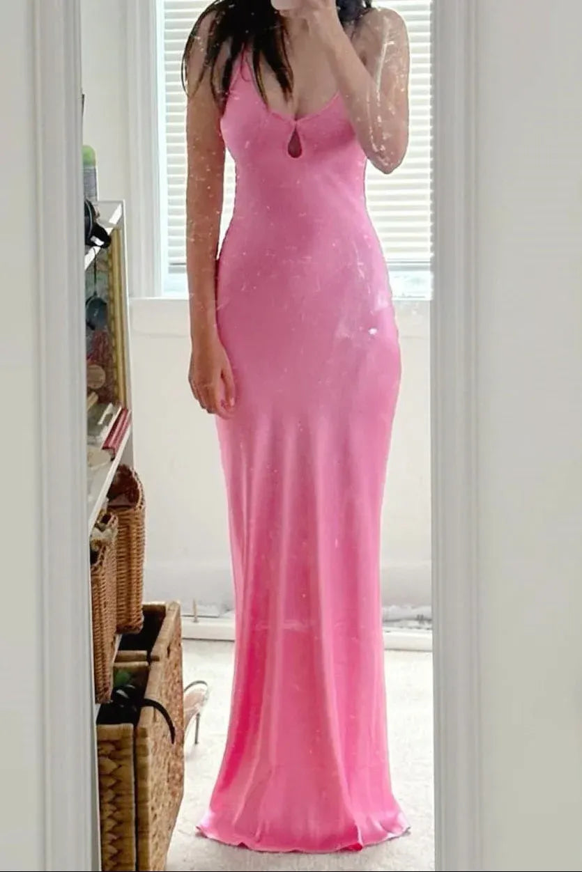 Elegant Mermaid V Neck Backless Fitted Satin Yellow Floor Length Prom Dress