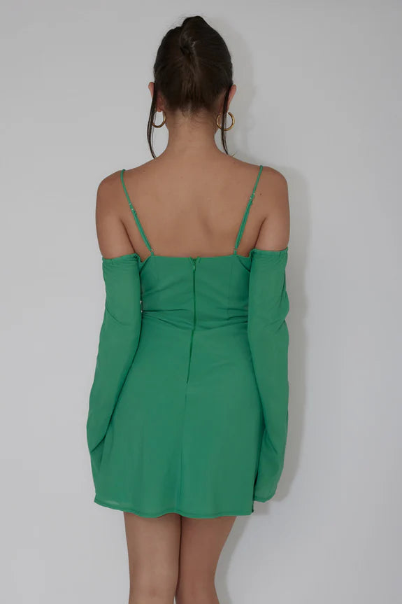 Elegant Off-Shoulder Long Sleeves Lace Up Jade Mini Homecoming Dress