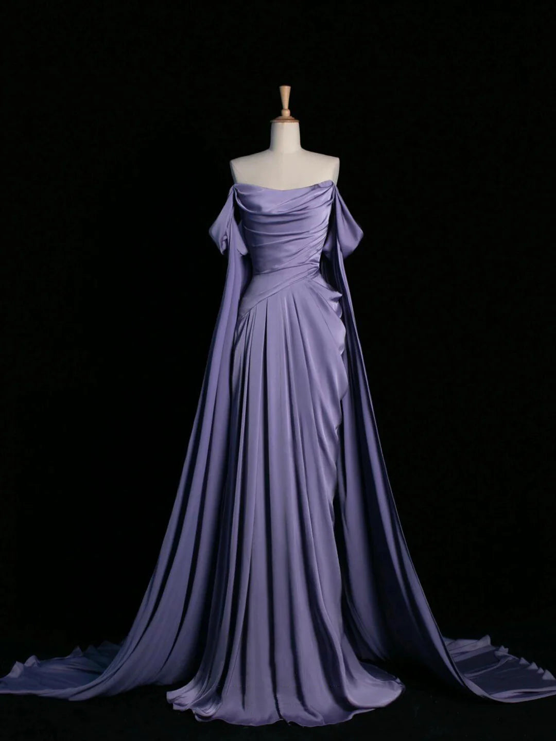 Elegant Purple Draped Bodice Satin With Drag Long Prom Dress Formal Party Dress