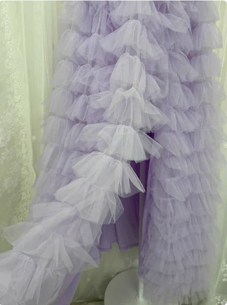 Elegant Purple Sequin Tulle Layered One Shoulder Slit Long Prom Dress Discount Long Party Dresses For Ladies