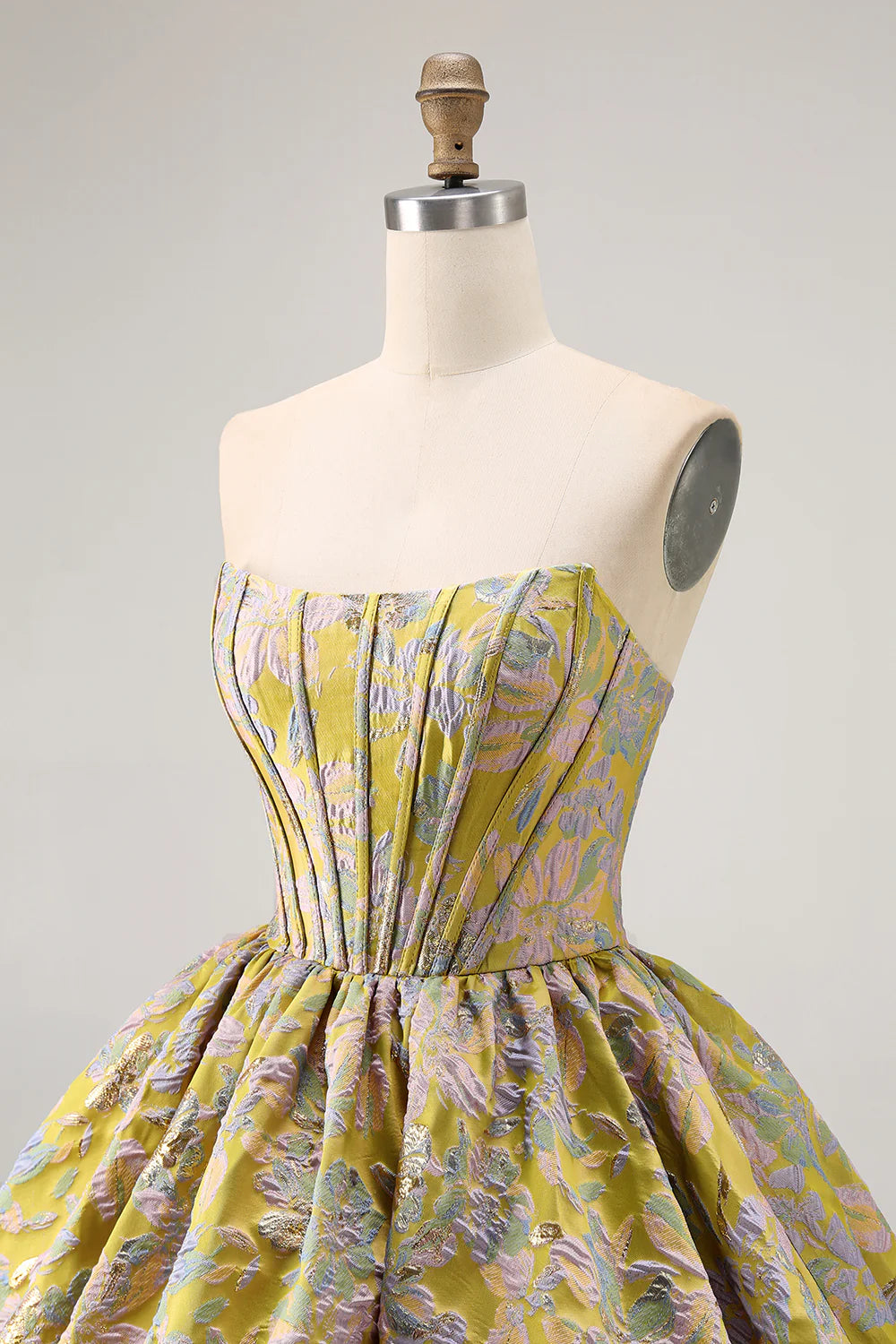 Elegant Purple Strapless Floral Brocade A Line Corset Zipper Back Short Homecoming Dress